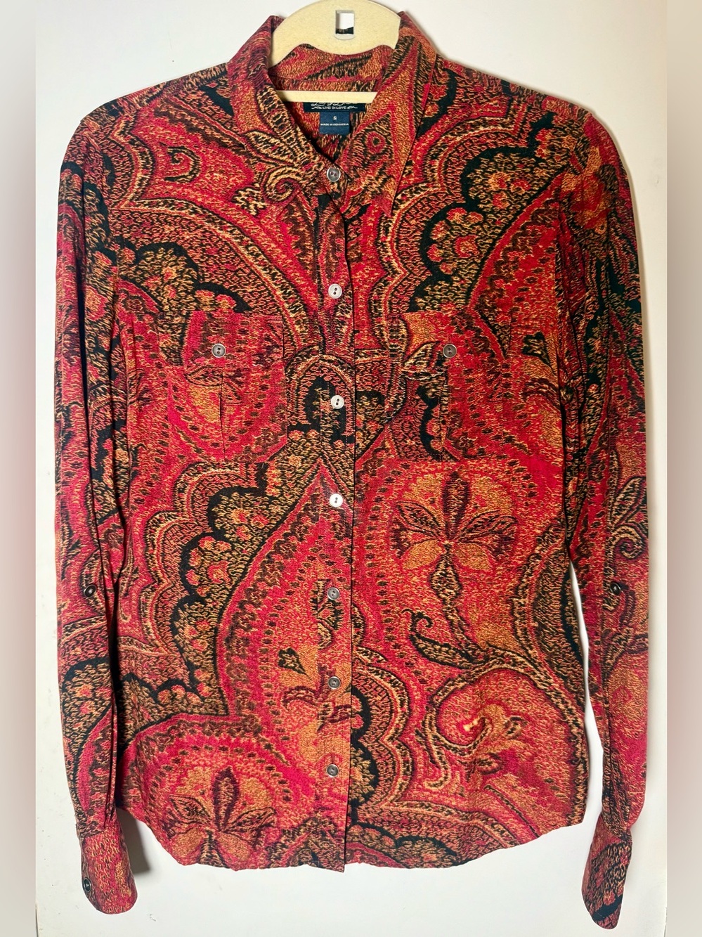 Lucky Brand long-sleeve button-down vibrant, multicolored paisley pattern. Sz. S